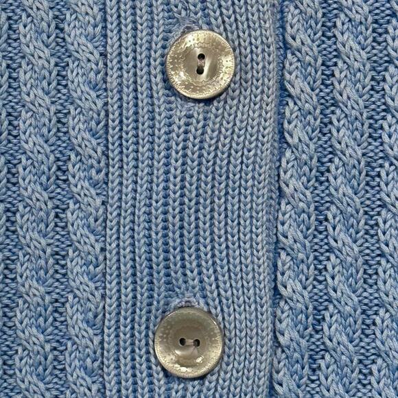 J Jill Cardigan Sweater 3/4 Bell Sleeve Cable Knit Cottage Y2K Preppy Blue Small - Picture 7 of 9